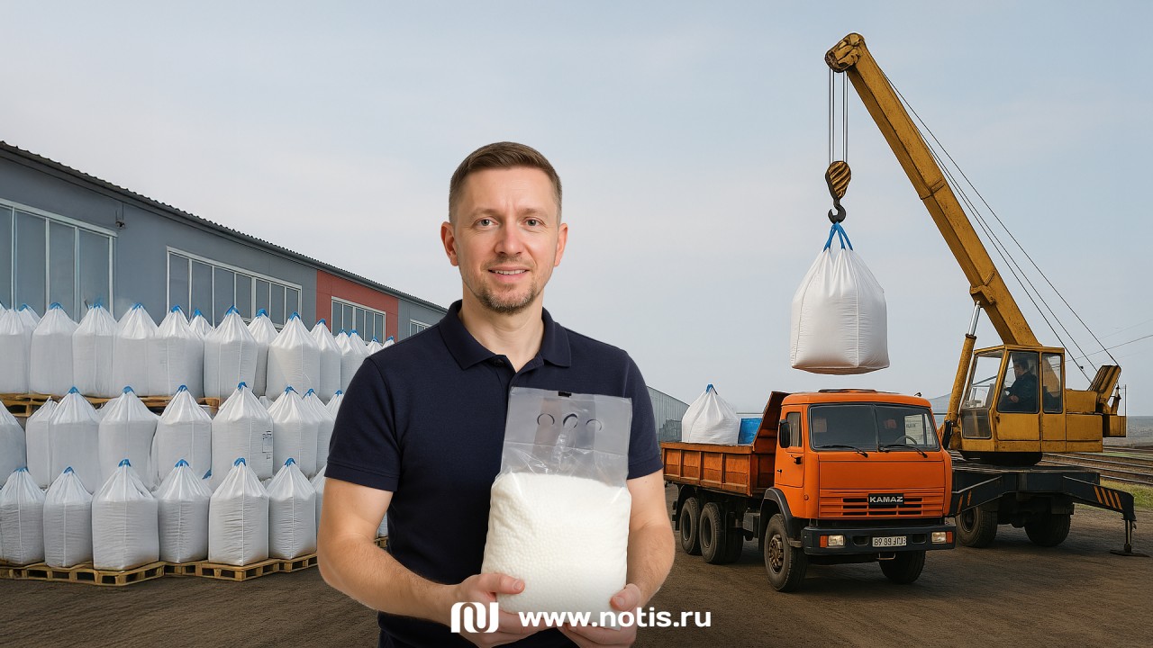 Новая упаковка минеральных удобрений 5кг на фоне погрузки биг-бэгов крупных агрохолдингам