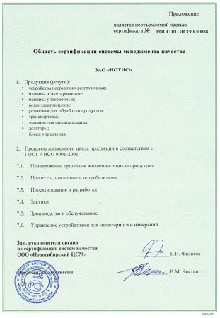 Область сертификации на упаковочные машины